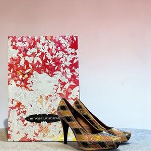 Chinese Laundry "Ready" Patchwork Snakeskin Platform Pumps - 6.5